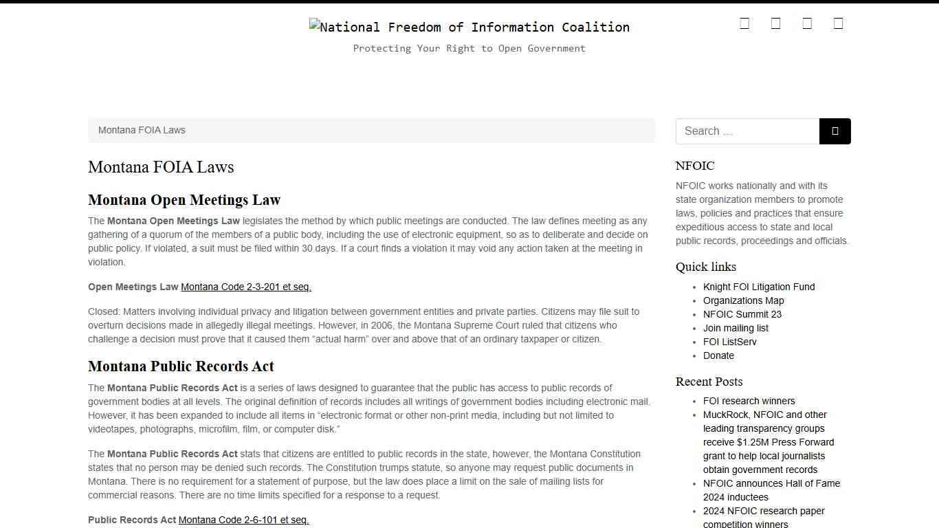 Montana FOIA Laws – National Freedom of Information Coalition