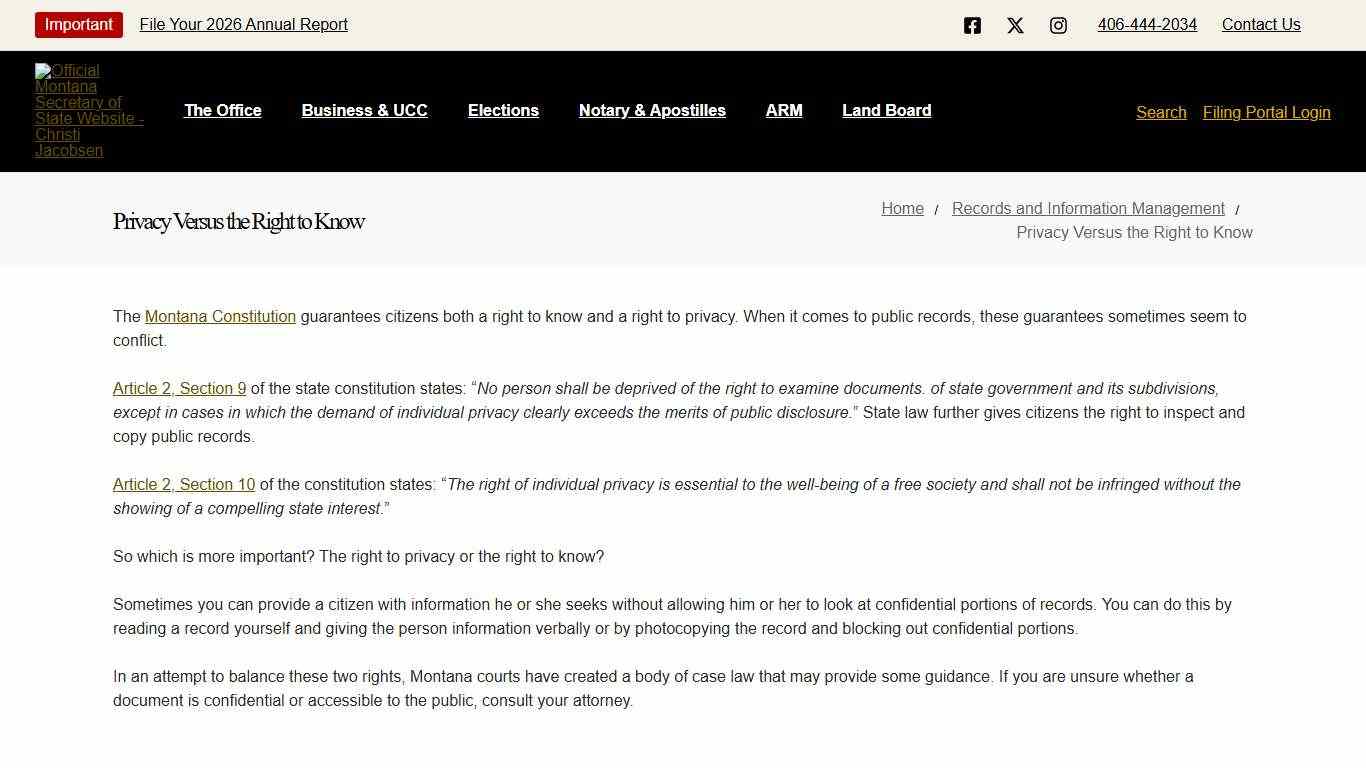 Privacy Versus the Right to Know - Official Montana Secretary of State Website - Christi Jacobsen